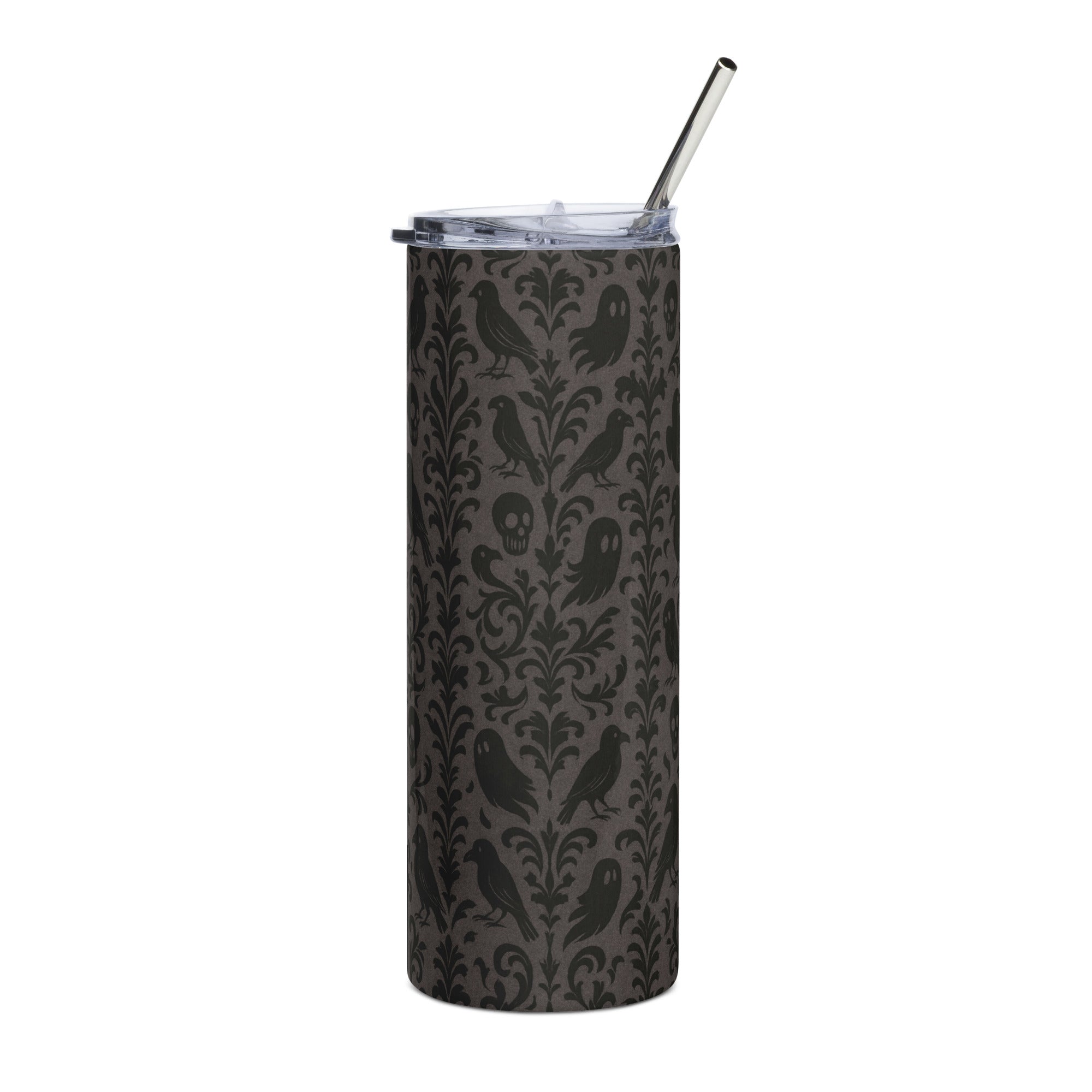 Black gothic pattern Halloween tumbler – spooky 20oz stainless steel mug