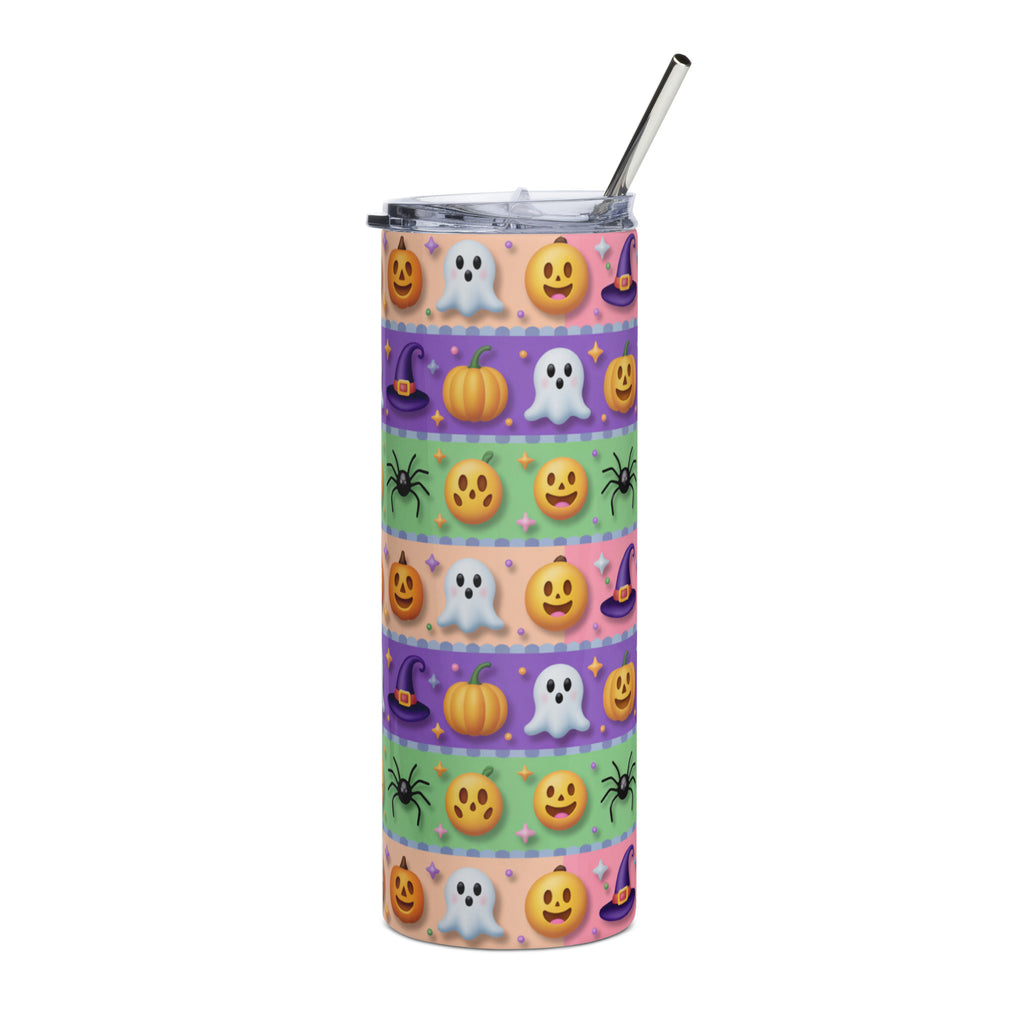 Emoji Halloween tumbler with ghosts and pumpkins – 20oz stainless steel cup