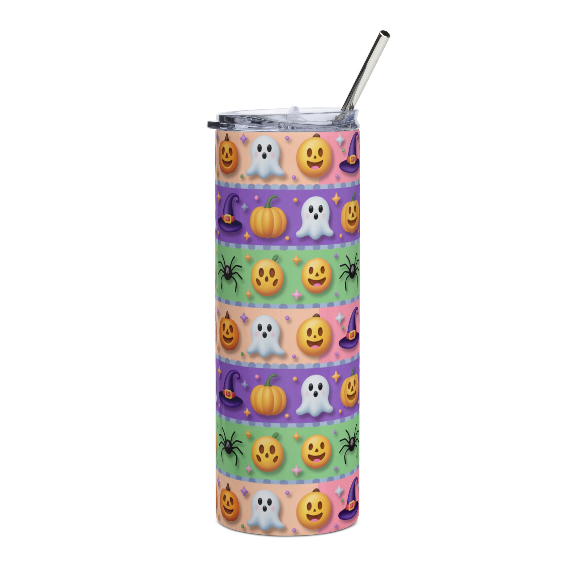 Emoji Halloween tumbler with ghosts and pumpkins – 20oz stainless steel cup